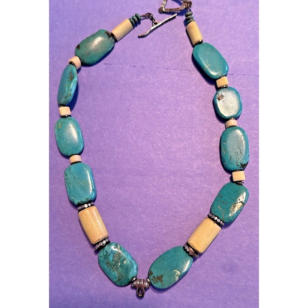 Necklace Turquoise Butterscotch Quartz Sterling Silver 999 Toggle Statement - Picture 5 of 16